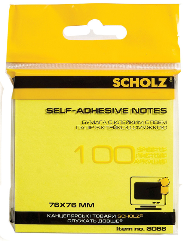Паперовий блок для нотаток SCHOLZ (8068SCH), 76х76мм, неоновий жовтий, 100шт